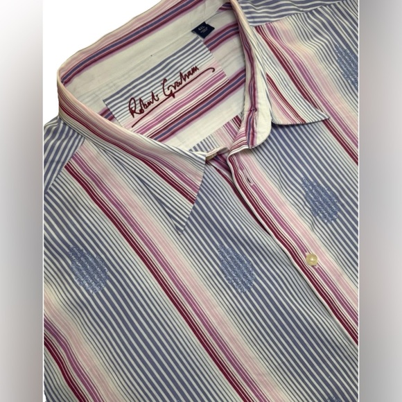 Robert Graham Shirt Mens Size 4XL Pink Purple Embroidered Long Sleeve Button - Picture 1 of 12